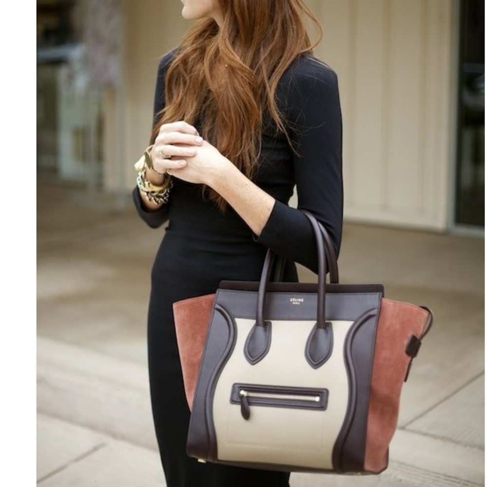CELINE LARGE LUGGAGE TOTE NWOT BURGUNDY BROWN AND OLIVE GREEN - Picture 17 of 17